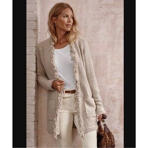 J. Jill Cream Fringe Cardigan